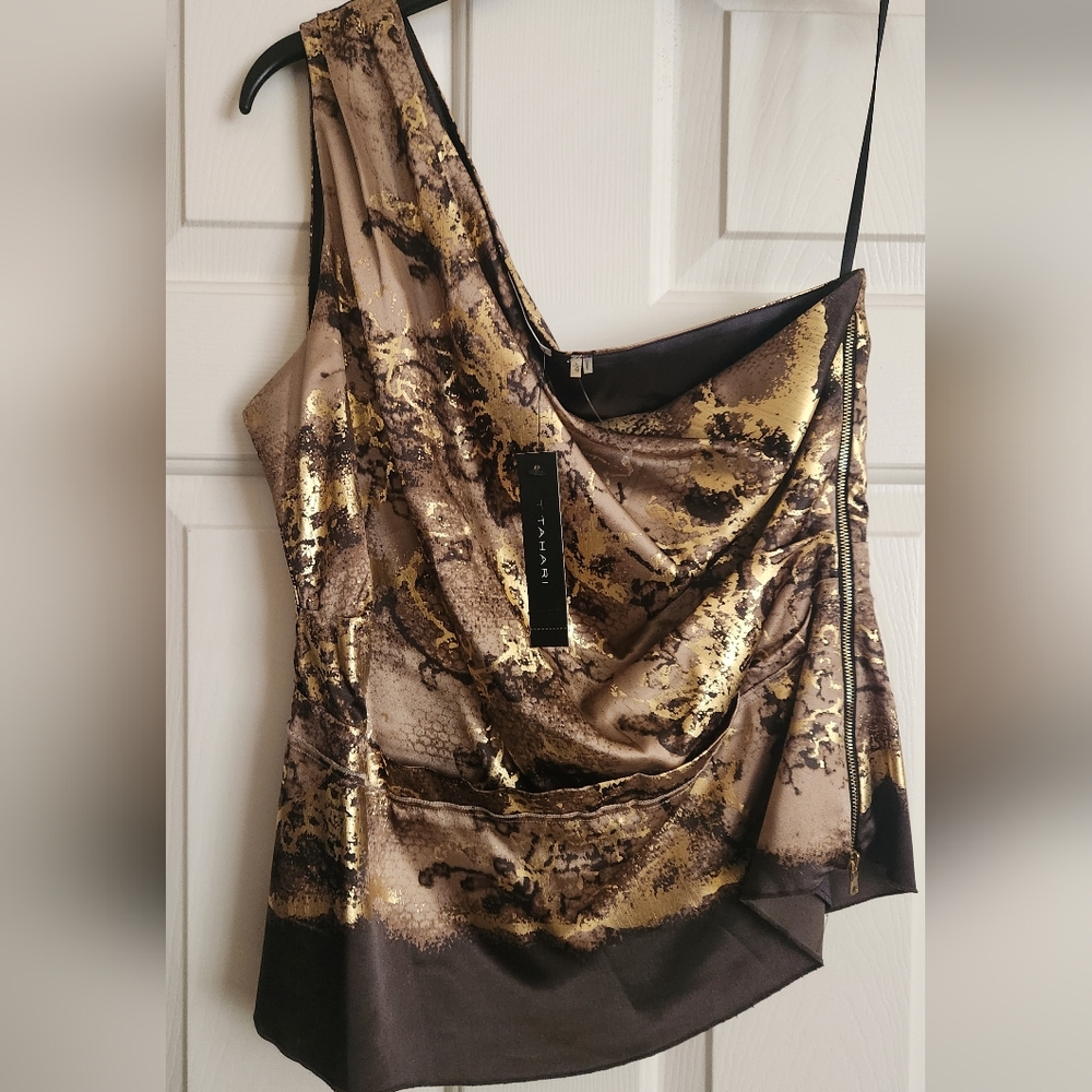 Tahari Gold and Brown Sleeveless Dress